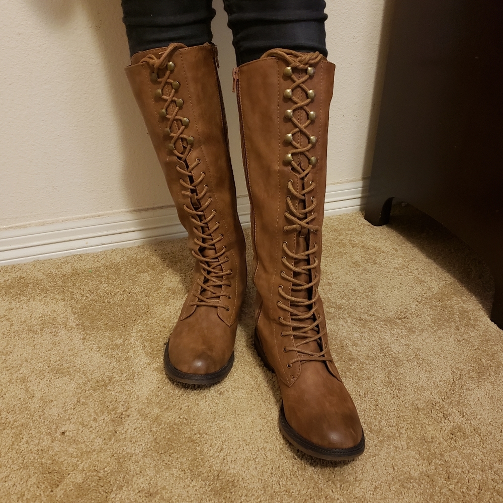 Brown Mossimo lace up knee high boots